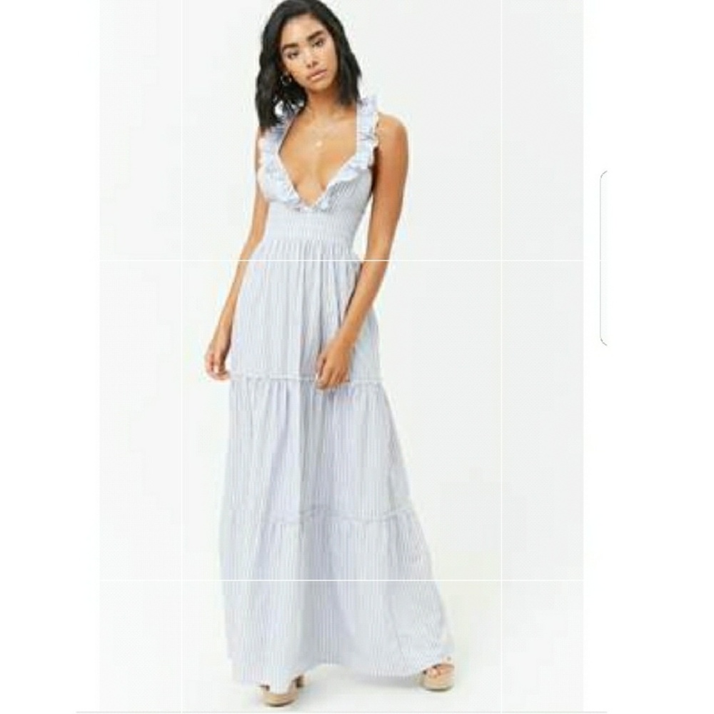 Forever 21 striped ruffle halter dress